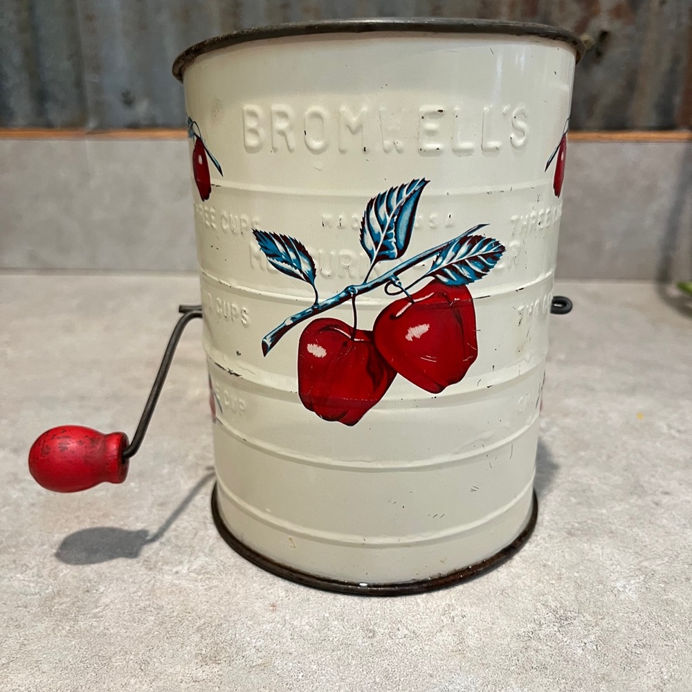 Cream and Red Flour Sifter